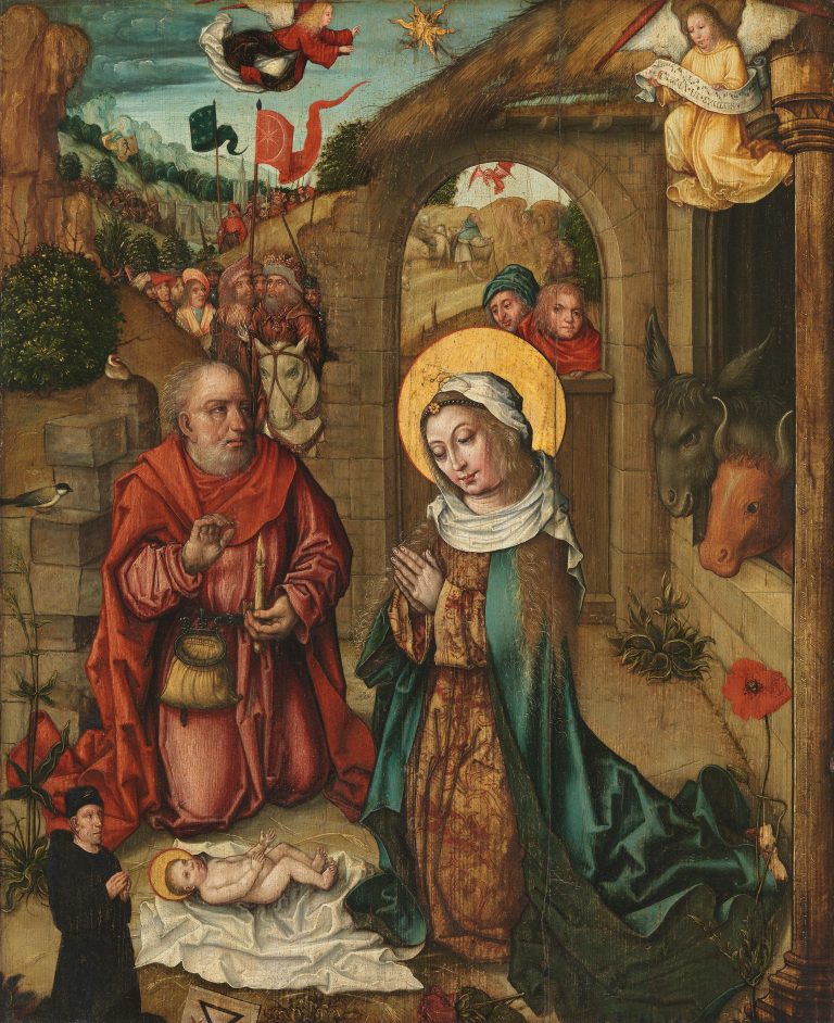 Nicolaus Schit - Nativity of Christ, ca. 1500 <br>Bayerische Staatsgemäldesammlungen - Staatsgalerie im Schloss Johannisburg Aschaffenburg, https://www.sammlung.pinakothek.de/de/artwork/RQ4XjEzL10